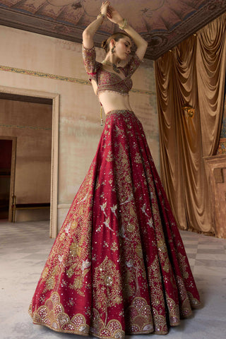 Royal tree of life scarlet lehenga set
