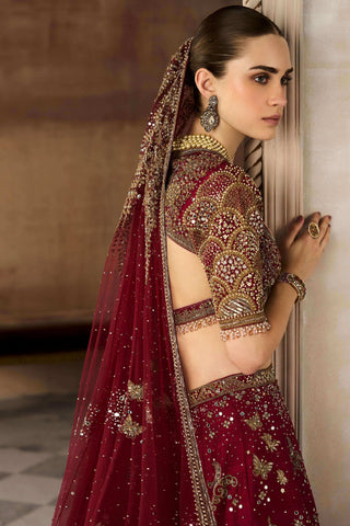 Royal tree of life scarlet lehenga set