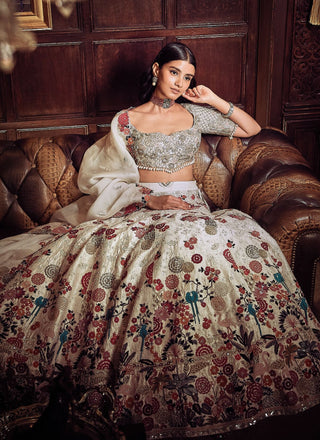 The Royal Satire Ekru Lehenga Set by Matsya available on Indiaspopup.com