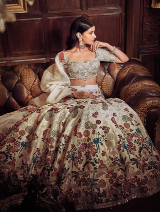 The Royal Satire Ekru Lehenga Set by Matsya available on Indiaspopup.com