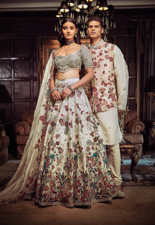 The Royal Satire Ekru Lehenga Set by Matsya available on Indiaspopup.com