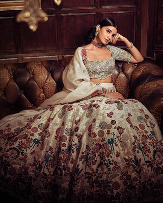 The Royal Satire Ekru Lehenga Set by Matsya available on Indiaspopup.com