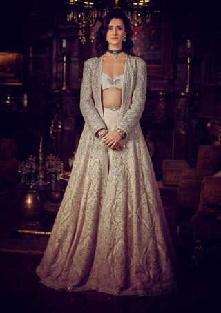 Holy Roman Jacket And Lehenga Set by Matsya available on Indiaspopup.com