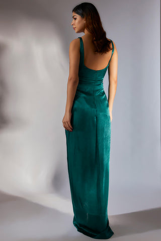 Masumi Mewawalla-Teal Green Embroidered Cutout Dress-INDIASPOPUP.COM