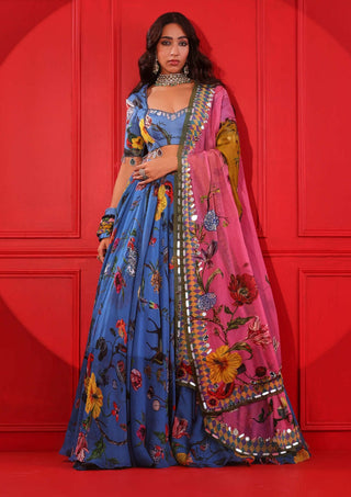 Mahima Mahajan-Swara Blue Printed Satin Lehenga Set-INDIASPOPUP.COM