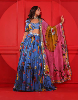 Mahima Mahajan-Swara Blue Printed Satin Lehenga Set-INDIASPOPUP.COM