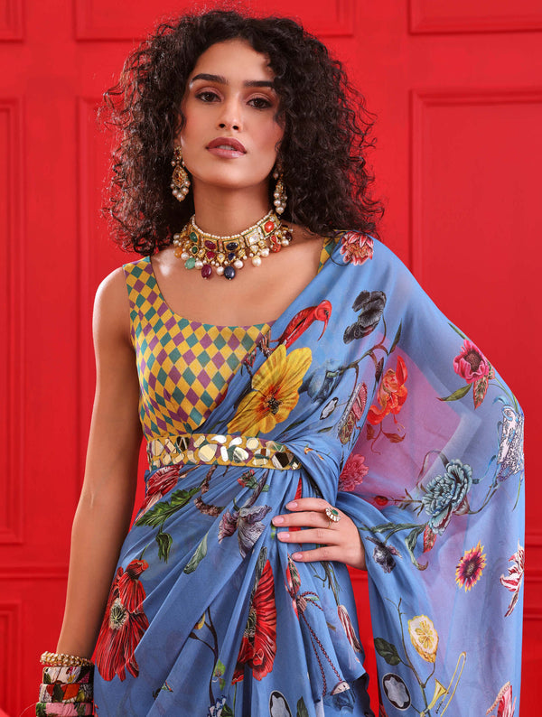 Mahima Mahajan-Zaira Blue Printed Frill Sari And Blouse-INDIASPOPUP.COM
