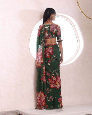 Mahima Mahajan-Navya Green Floral Sari Set-INDIASPOPUP.COM