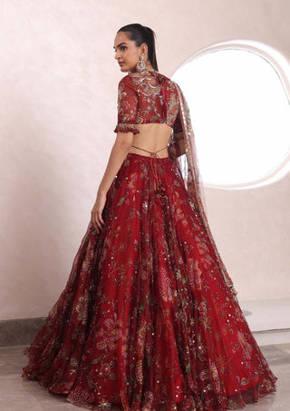 Mahima Mahajan-Thiya Red Embroidered Lehenga Set-INDIASPOPUP.COM