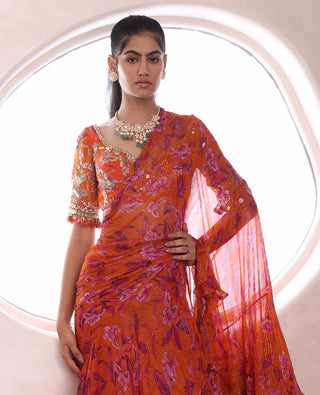 Mahima Mahajan-Syra Orange Draped Sari And Blouse-INDIASPOPUP.COM