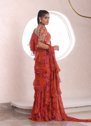 Mahima Mahajan-Syra Orange Draped Sari And Blouse-INDIASPOPUP.COM