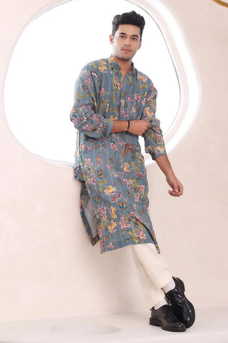 Mahima Mahajan Men-Nirvan Gray Kurta And Pants-INDIASPOPUP.COM