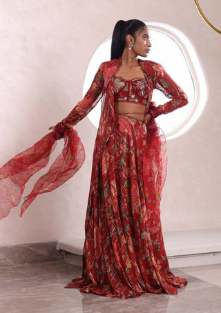 Mahima Mahajan-Ahaana Red Printed Palazzo And Jacket Set-INDIASPOPUP.COM