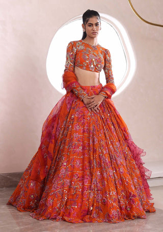 Mahima Mahajan-Anshula Orange Embroidered Lehenga Set-INDIASPOPUP.COM