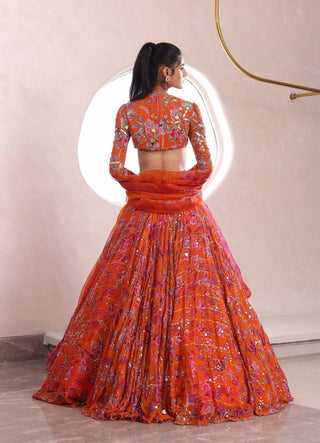 Mahima Mahajan-Anshula Orange Embroidered Lehenga Set-INDIASPOPUP.COM