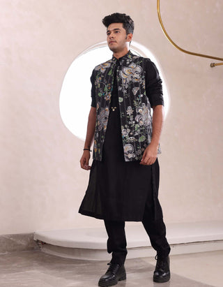 Mahima Mahajan Men-Emir Black Printed Bundi And Kurta Set-INDIASPOPUP.COM