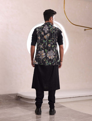 Mahima Mahajan Men-Emir Black Printed Bundi And Kurta Set-INDIASPOPUP.COM