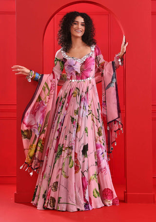 Mahima Mahajan-Meera Blush Pink Printed Anarkali And Dupatta-INDIASPOPUP.COM