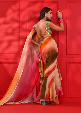 Mahima Mahajan-Anisha Printed Frill Sari Set-INDIASPOPUP.COM