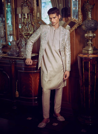 Silverneedle Autumn Jacket And Kurta Set by Matsya Men available on Indiaspopup.com