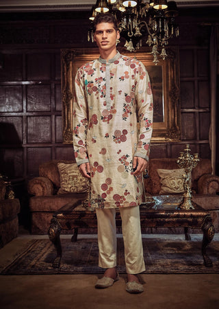 Blush Pink Phoolbagh Kurta Set by Matsya Men available on Indiaspopup.com