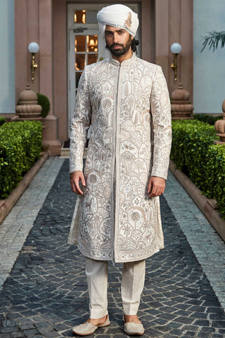 Aged ekru sherwani set