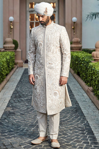 Aged ekru sherwani set