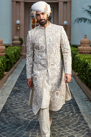 Aged ekru sherwani set