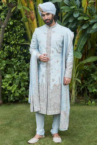 Serene ice blue hue sherwani set