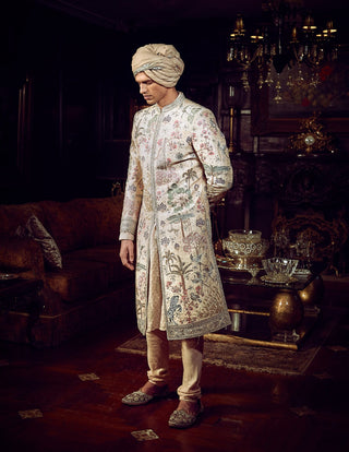 Vintage Peach Masai Sherwani Set by Matsya Men available on Indiaspopup.com