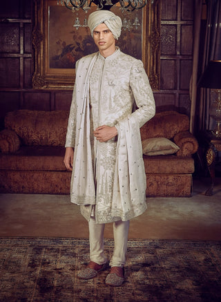 Wild Masai Ivory Sherwani Set by Matsya Men available on Indiaspopup.com