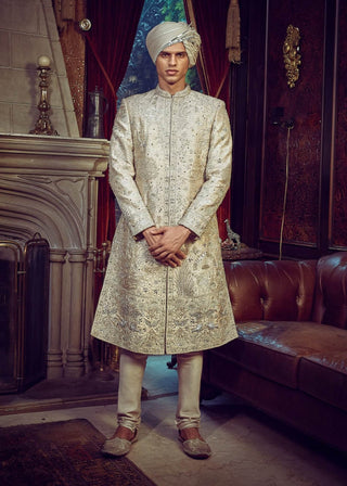 Wanderlust Beige Sherwani Set by Matsya Men available on Indiaspopup.com