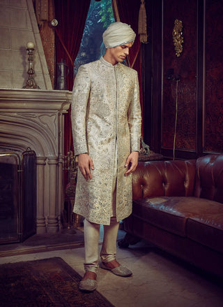 Wanderlust Beige Sherwani Set by Matsya Men available on Indiaspopup.com