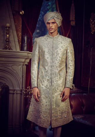 Wanderlust Beige Sherwani Set by Matsya Men available on Indiaspopup.com