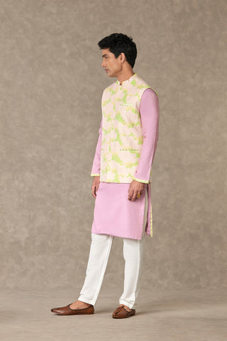 House Of Masaba Men-Mint Candy Swirl Bandi And Kurta Set-INDIASPOPUP.COM