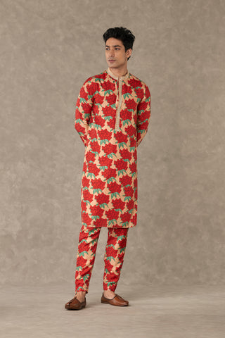 House Of Masaba Men-Salmon Candy Swirl Kurta And Pants-INDIASPOPUP.COM