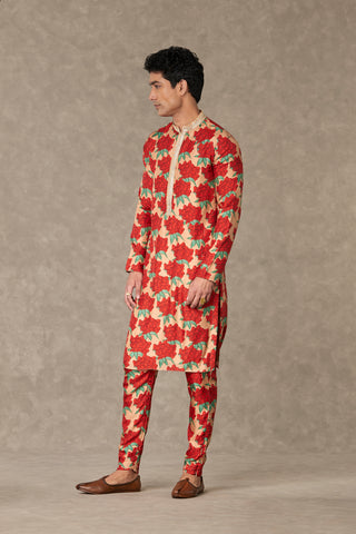 House Of Masaba Men-Salmon Candy Swirl Kurta And Pants-INDIASPOPUP.COM