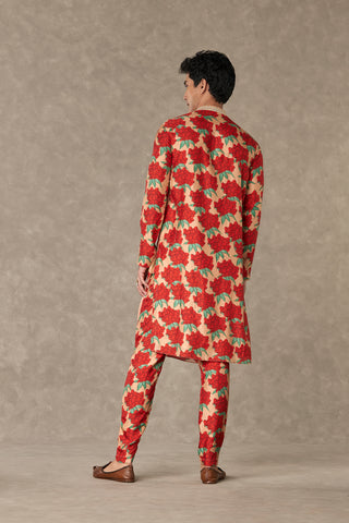 House Of Masaba Men-Salmon Candy Swirl Kurta And Pants-INDIASPOPUP.COM