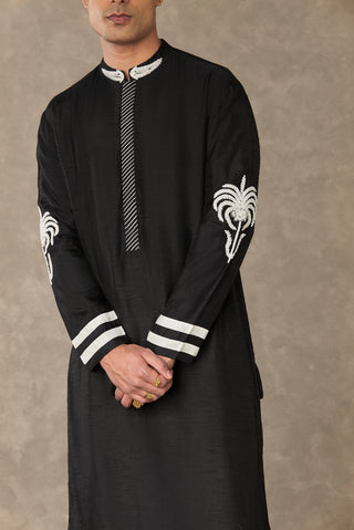 House Of Masaba Men-Black Shajara Kurta And Pants-INDIASPOPUP.COM