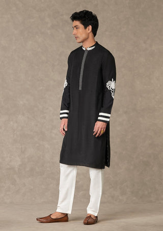 House Of Masaba Men-Black Shajara Kurta And Pants-INDIASPOPUP.COM