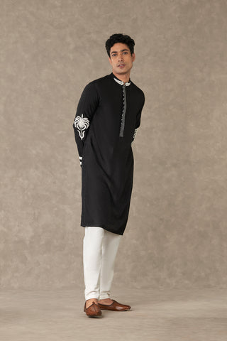 House Of Masaba Men-Black Shajara Kurta And Pants-INDIASPOPUP.COM