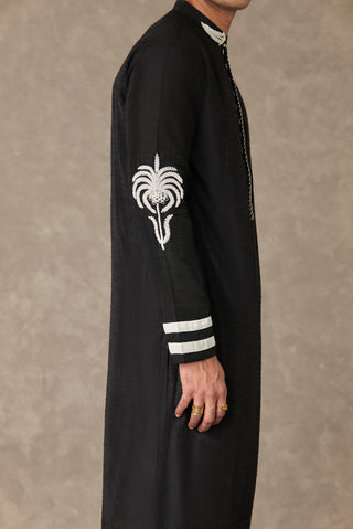 House Of Masaba Men-Black Shajara Kurta And Pants-INDIASPOPUP.COM