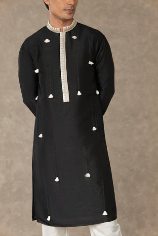 House Of Masaba Men-Black Tassel Kurta And Pants-INDIASPOPUP.COM