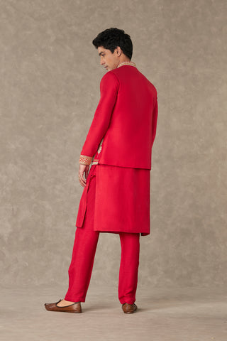 House Of Masaba Men-Red Anar Kurta And Bundi Set-INDIASPOPUP.COM