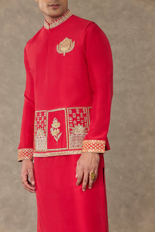 House Of Masaba Men-Red Anar Kurta And Bundi Set-INDIASPOPUP.COM