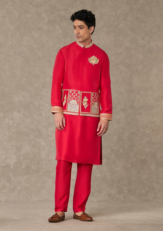 House Of Masaba Men-Red Anar Kurta And Bundi Set-INDIASPOPUP.COM