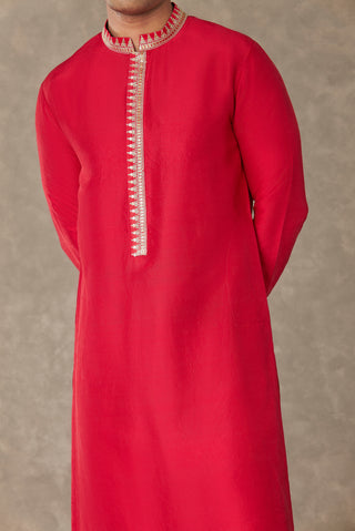 House Of Masaba Men-Red Anar Kurta And Pants-INDIASPOPUP.COM