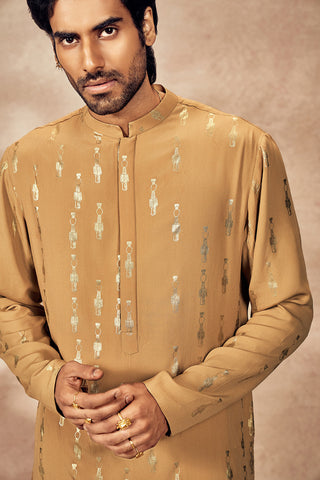 Beige Tribal Pillar Kurta And Pants by House Of Masaba Men, available on Indiaspopup.com