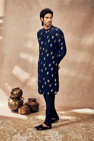 Blue Ganesha Foil Kurta And Pants by House Of Masaba Men, available on Indiaspopup.com