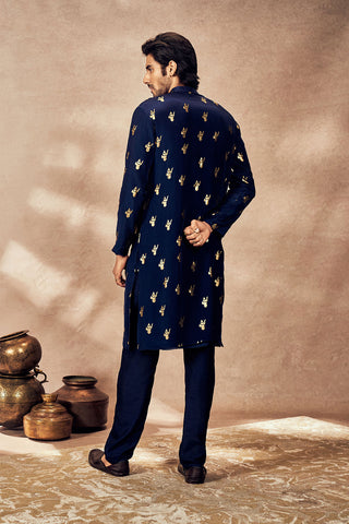 Blue Ganesha Foil Kurta And Pants by House Of Masaba Men, available on Indiaspopup.com